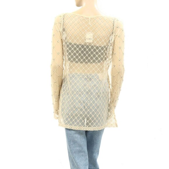 Free People Cross My Heart Tunic Top Barnacle Mauve Sheer Embellished S 257025 - Picture 8 of 9